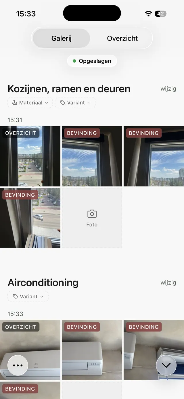 Foto’s per element en bevinding, automatisch herkend en geordend in de Kadero-app